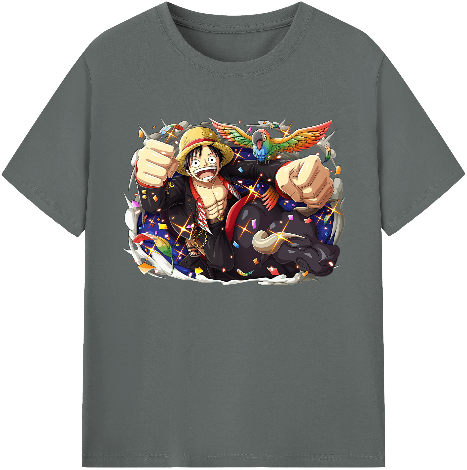 ワンピース モンキー・D・ルフィ ONE PIECE Monkey D. Luffy 綿100％ メンズ半袖Tシャツ｜肌触りやわらか＆通気性